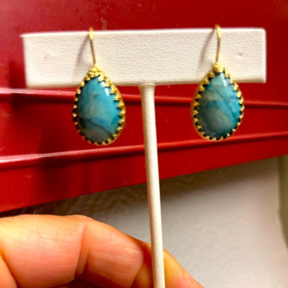 14 karat gold, sleeping beauty, raw turquoise earrings
